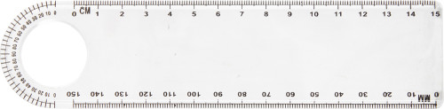 Linjal med gradskive og forstørrelsesglass